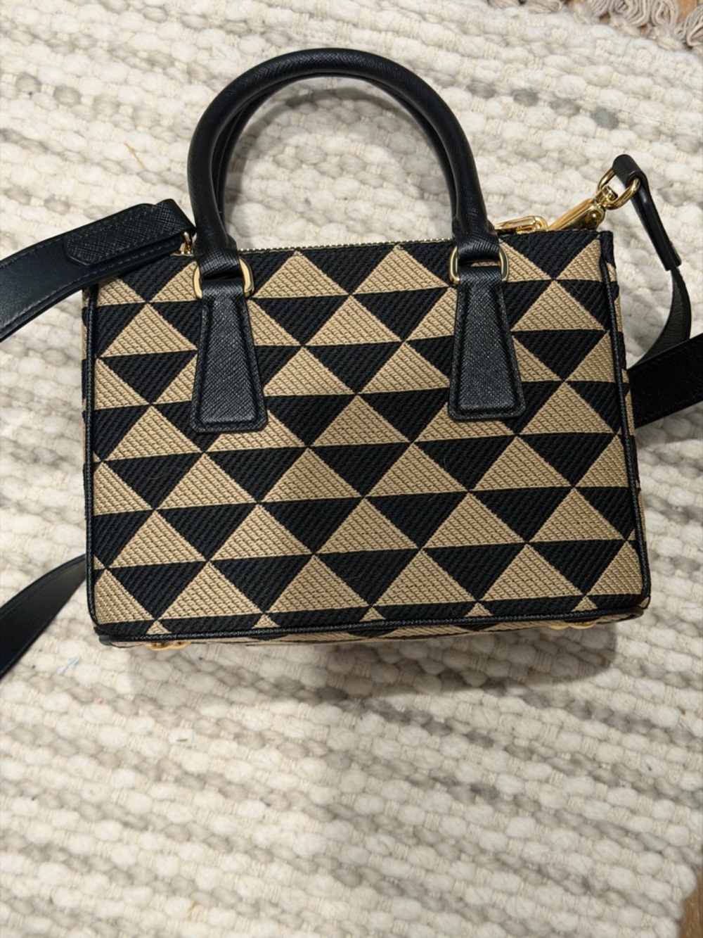 Prada Black & Tan Geometric Mini Satchel with Gold Hardware - Picture 3 of 3